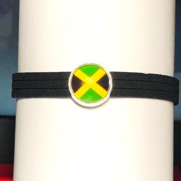 Jamaican Flag adjustable Glass Dome Suede Bracelet - Picture 4 of 7